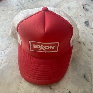 Vintage Exxon Mens Red Trucker Hat Rare SnapBack Mesh Cap